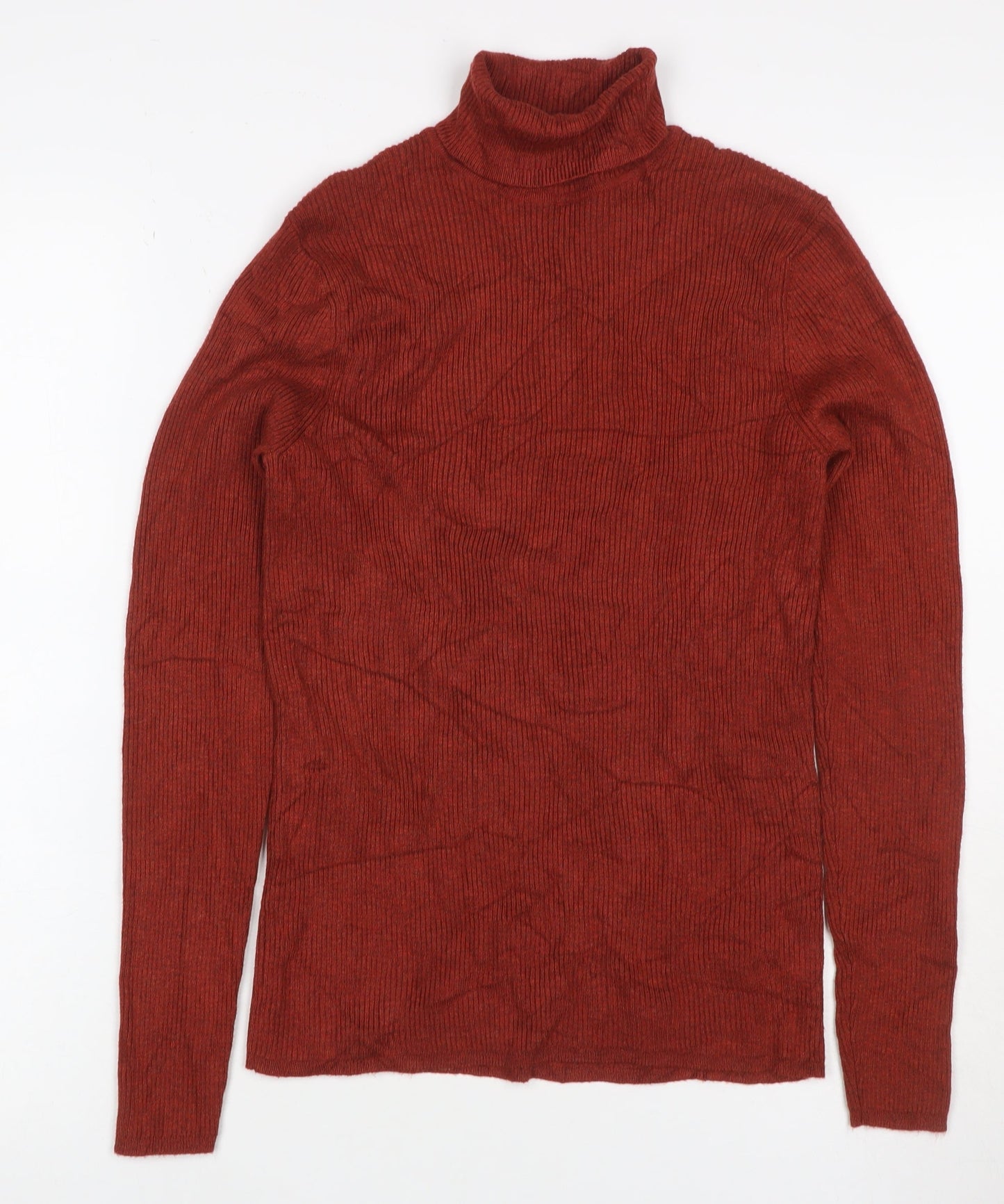 M&S Women Red UK 12 Rib Knit Roll Neck Long Sleeve Jumper