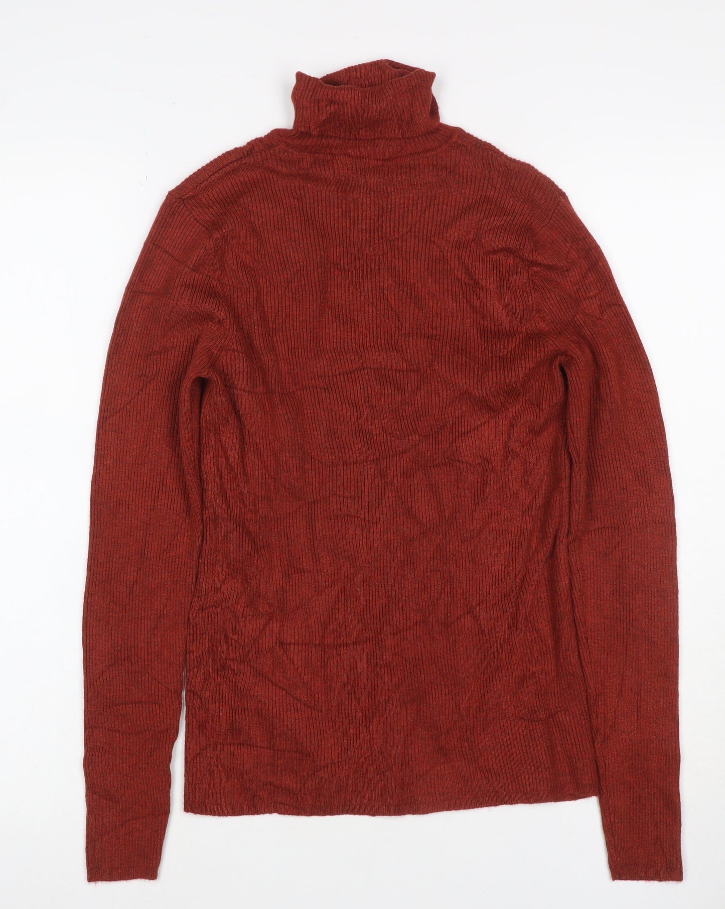 M&S Women Red UK 12 Rib Knit Roll Neck Long Sleeve Jumper