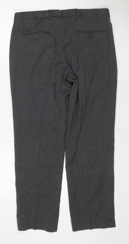 Marks and Spencer Men's Grey 34S Regular Wool Blend Dress Trousers