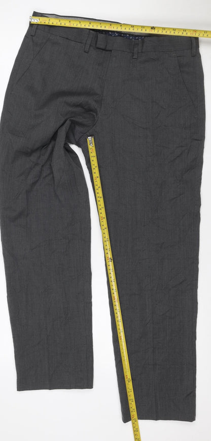 Marks and Spencer Men's Grey 34S Regular Wool Blend Dress Trousers