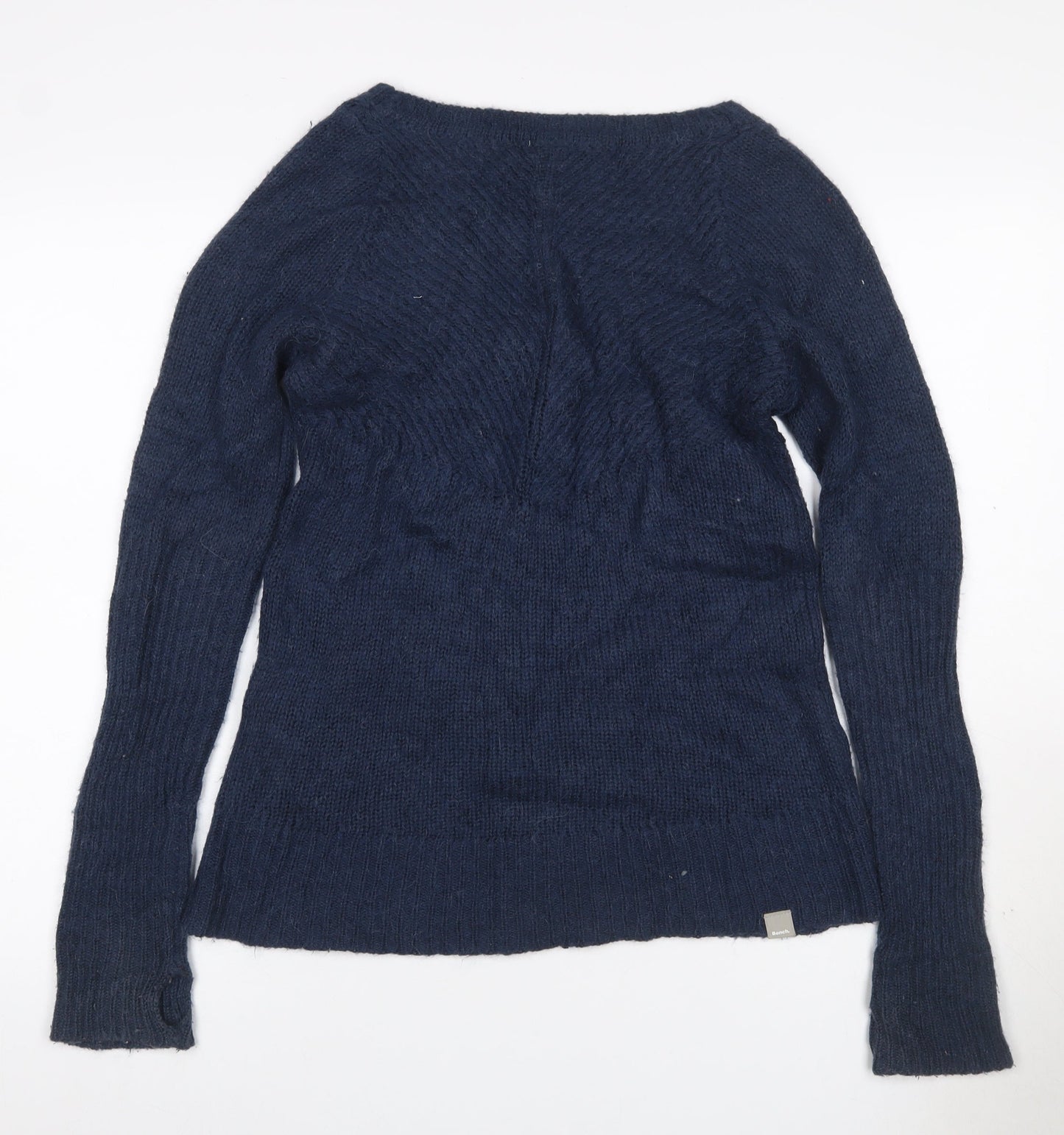 Bench Women’s Blue UK 8 Cable Knit V-Neck Alpaca Blend Jumper