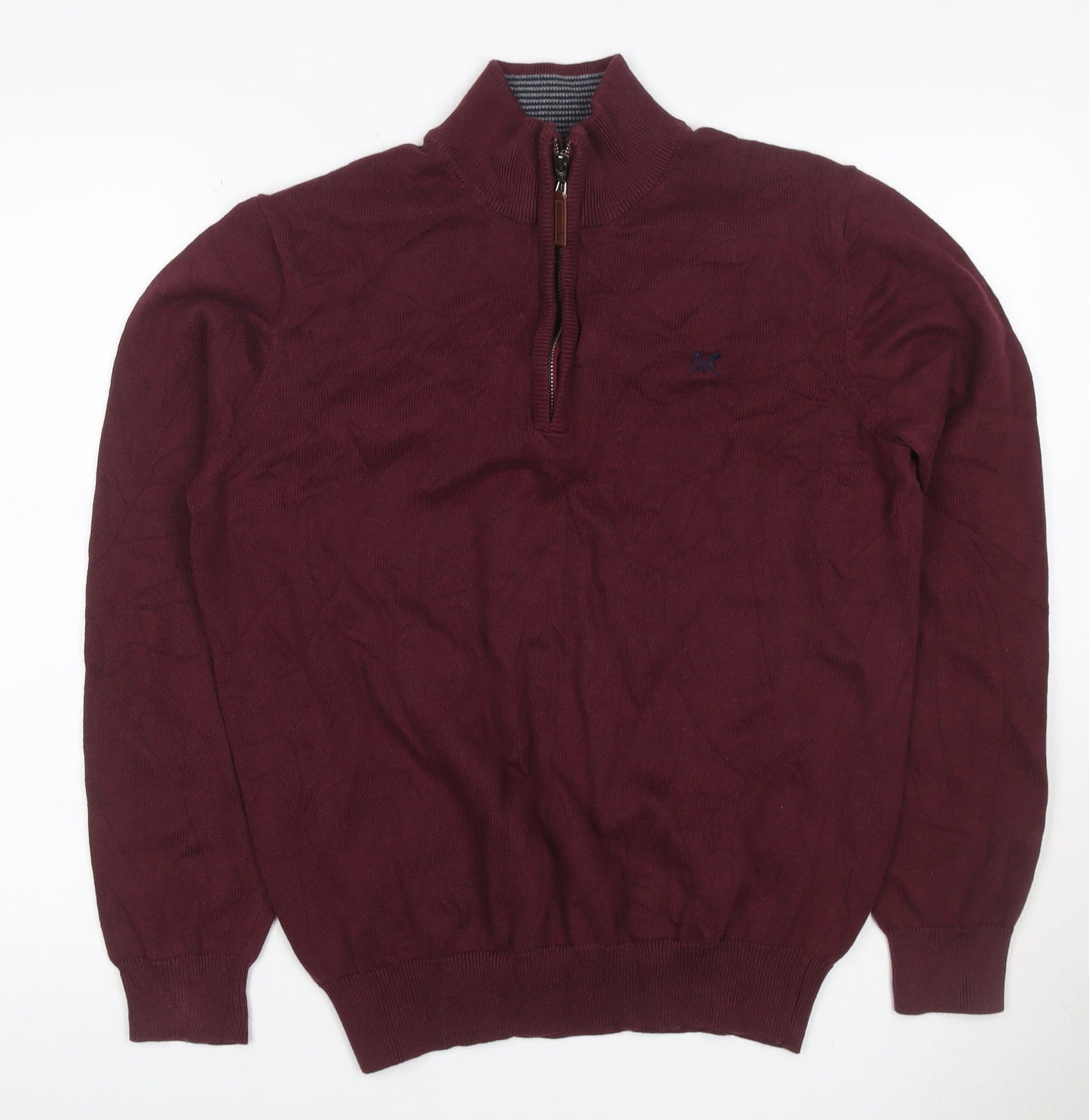Crew Clothing Company Men’s Red L 1/4 Zip Cotton Knit Jumper