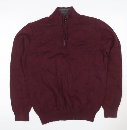 Crew Clothing Company Men’s Red L 1/4 Zip Cotton Knit Jumper