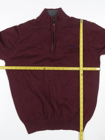 Crew Clothing Company Men’s Red L 1/4 Zip Cotton Knit Jumper