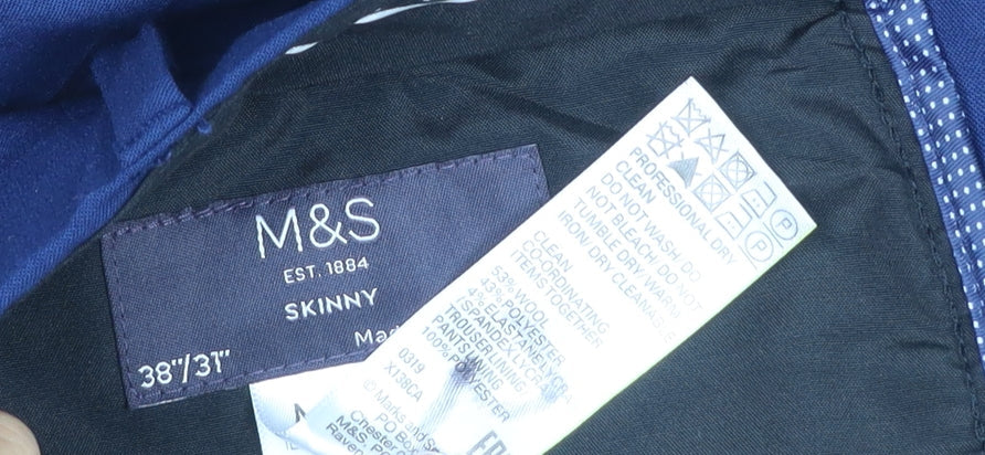 Marks & Spencer Men Blue 38/31 Skinny Dress Trousers Smart Formal