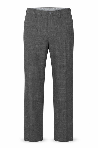 Marks & Spencer Men Grey 32 Regular Check Flat Front Dress Trousers