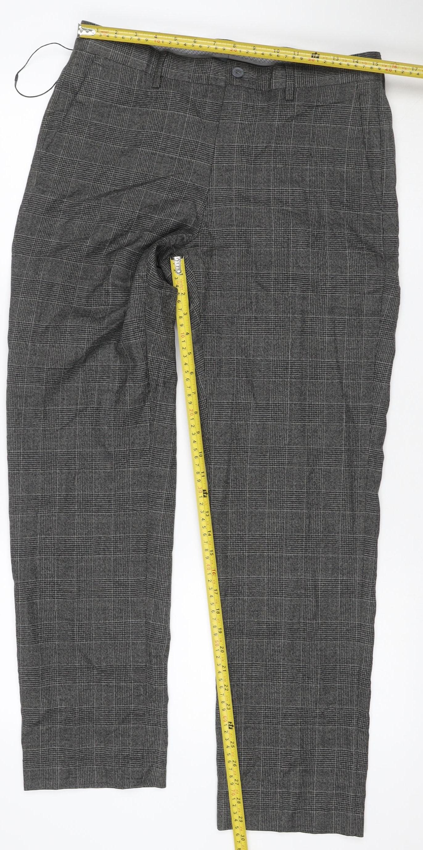 Marks and Spencer Men Grey 32 Regular Check Flat Front Dress Trousers