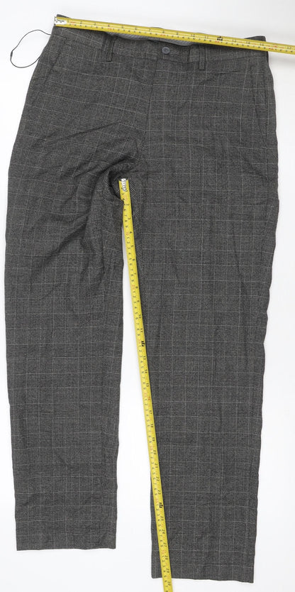 Marks and Spencer Men Grey 32 Regular Check Flat Front Dress Trousers