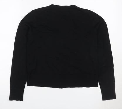 Hobbs Women Black M Merino Wool Button Round Neck Cardigan