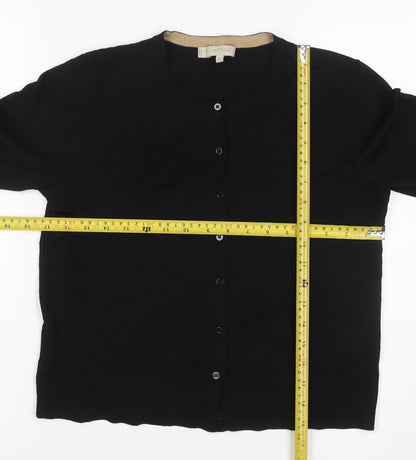 Hobbs Women Black M Merino Wool Button Round Neck Cardigan