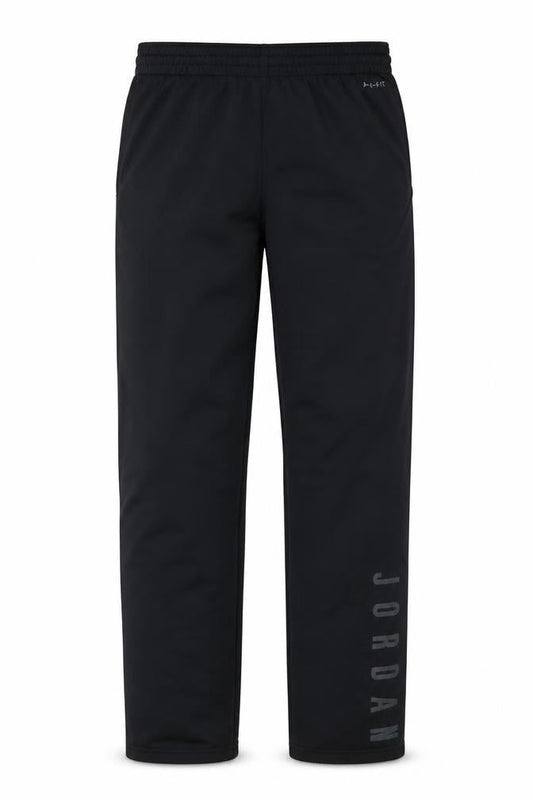 Front view of Jordan boys’ black, size 15, years track pants basketball zip pockets