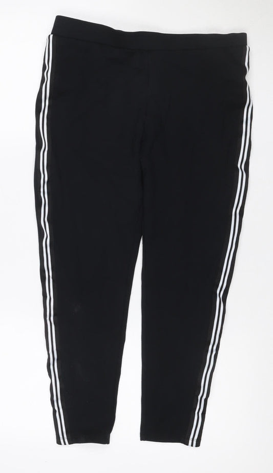 M&S Women’s Black Side Stripe Wide-Leg Stretch Trousers UK 14