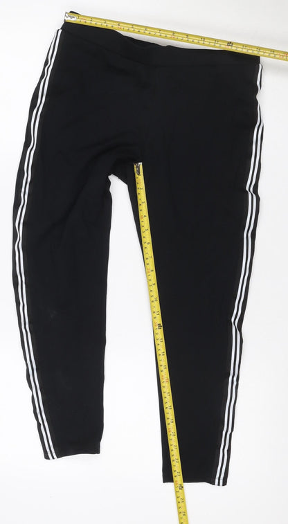 M&S Women’s Black Side Stripe Wide-Leg Stretch Trousers UK 14