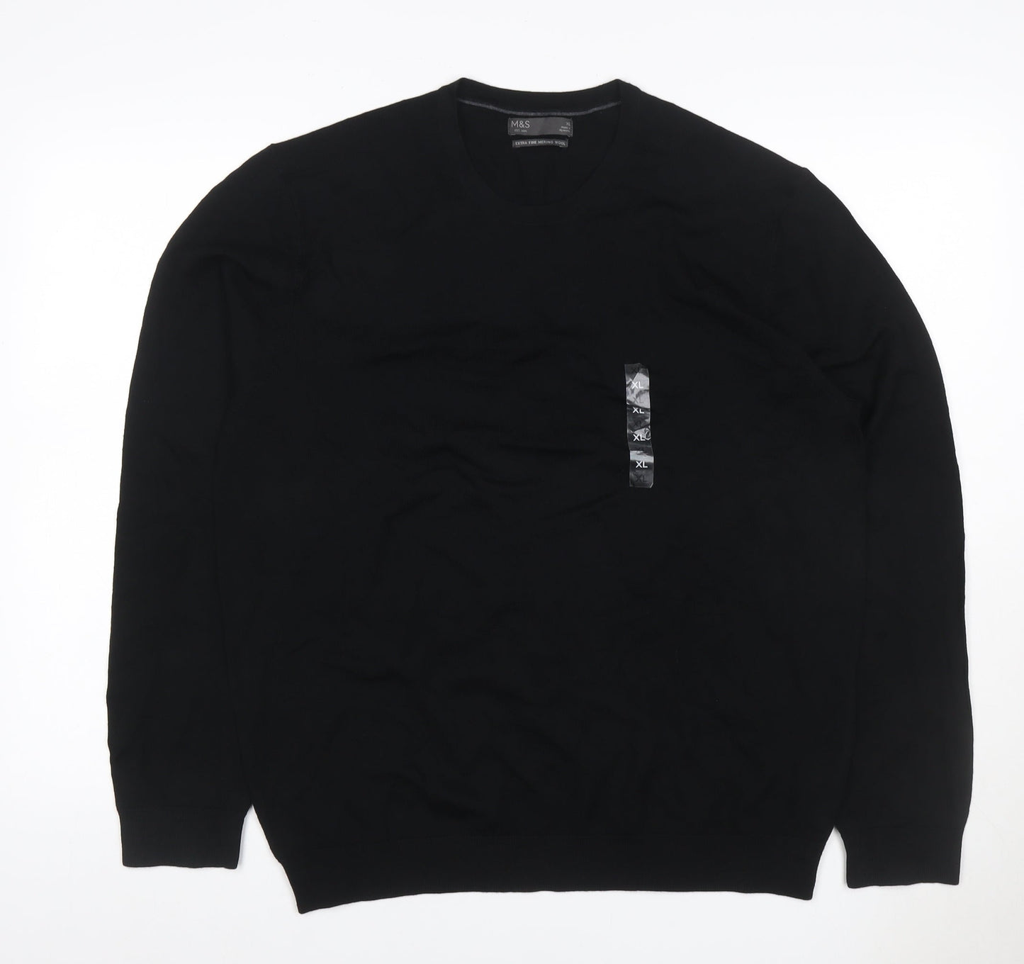 Marks & Spencer Men's Black XL Extra Fine Merino Wool Crew Neck Jumper