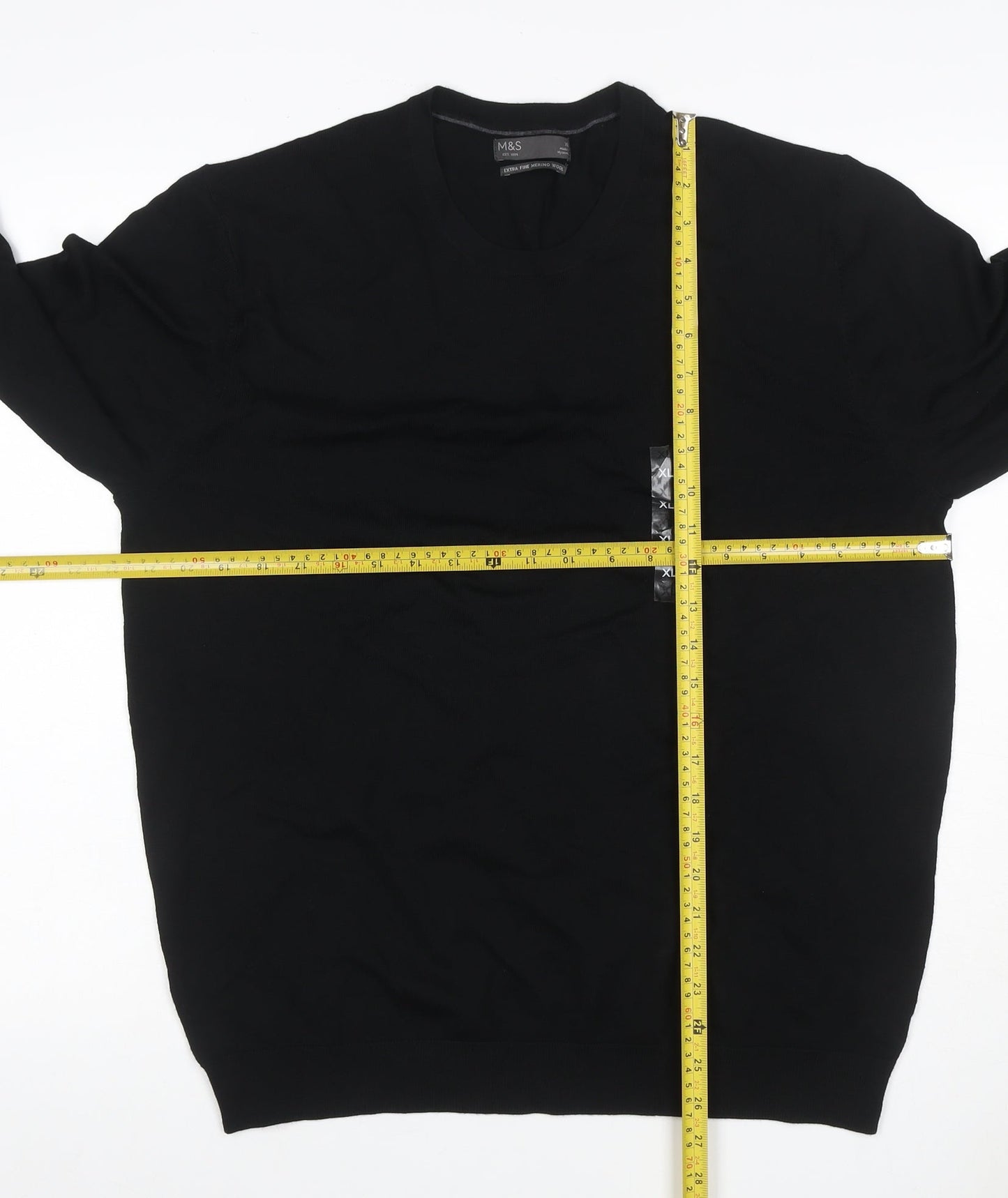 Marks & Spencer Men's Black XL Extra Fine Merino Wool Crew Neck Jumper