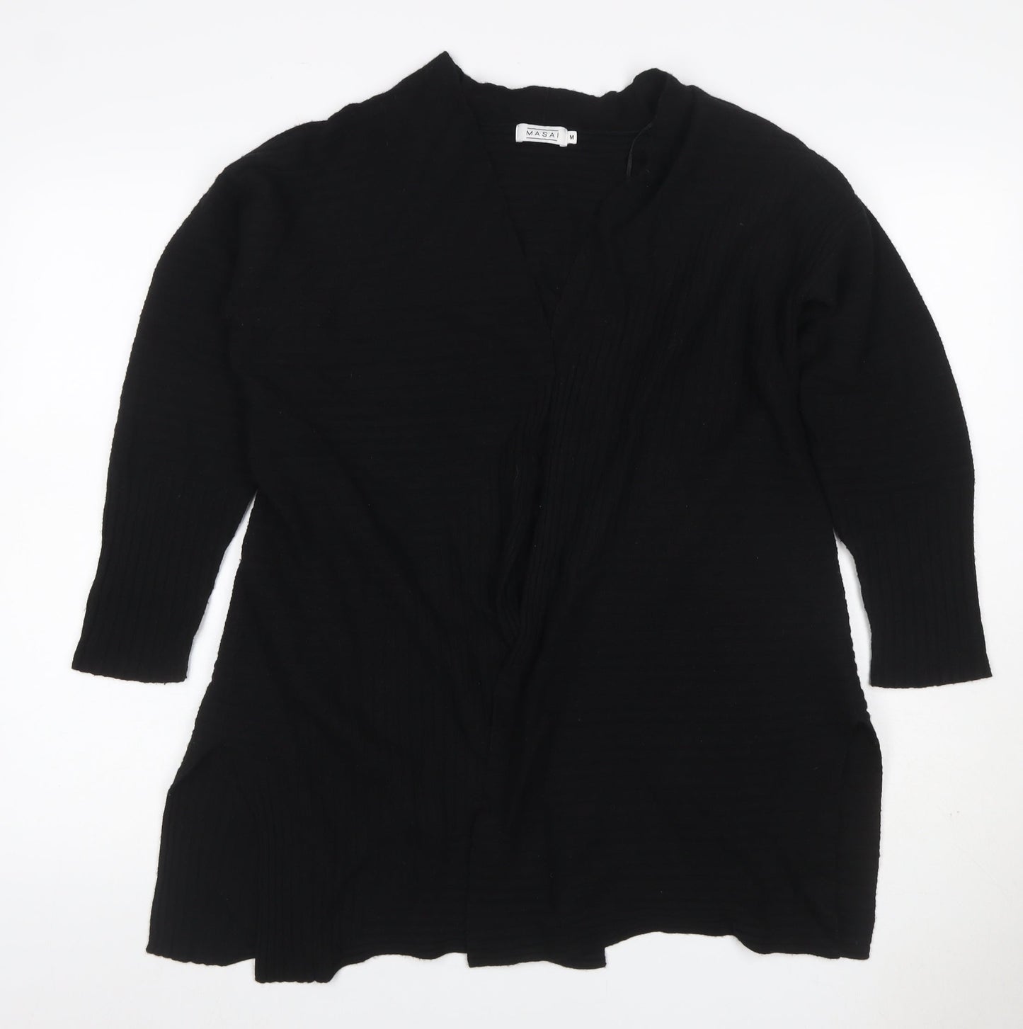 Masai Women’s Black M Wrap Cardigan V-Neck Viscose Wool Knit