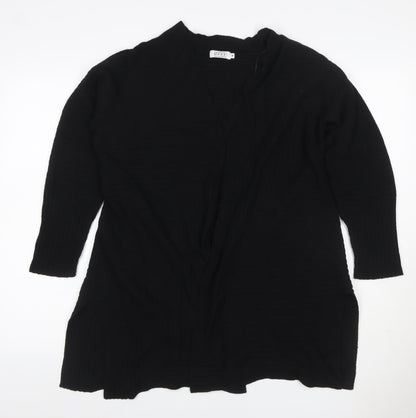 Masai Women’s Black M Wrap Cardigan V-Neck Viscose Wool Knit