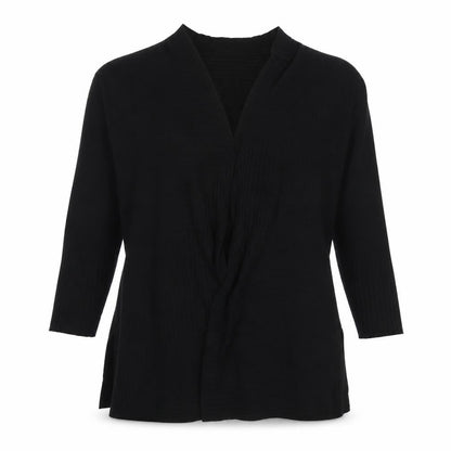 Front view of Masai Women’s Black M Wrap Cardigan V-Neck Viscose Wool Knit