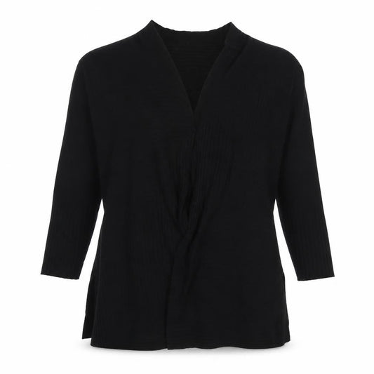 Masai Women’s Black M Wrap Cardigan V-Neck Viscose Wool Knit