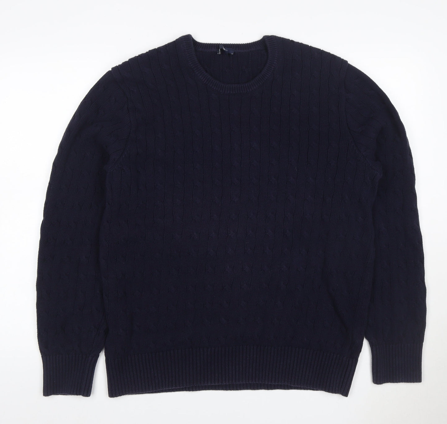 Gap Men's Blue XL Cable-Knit Cotton Crew Neck Pullover Jumper