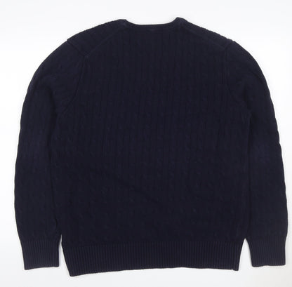 Gap Men's Blue XL Cable-Knit Cotton Crew Neck Pullover Jumper