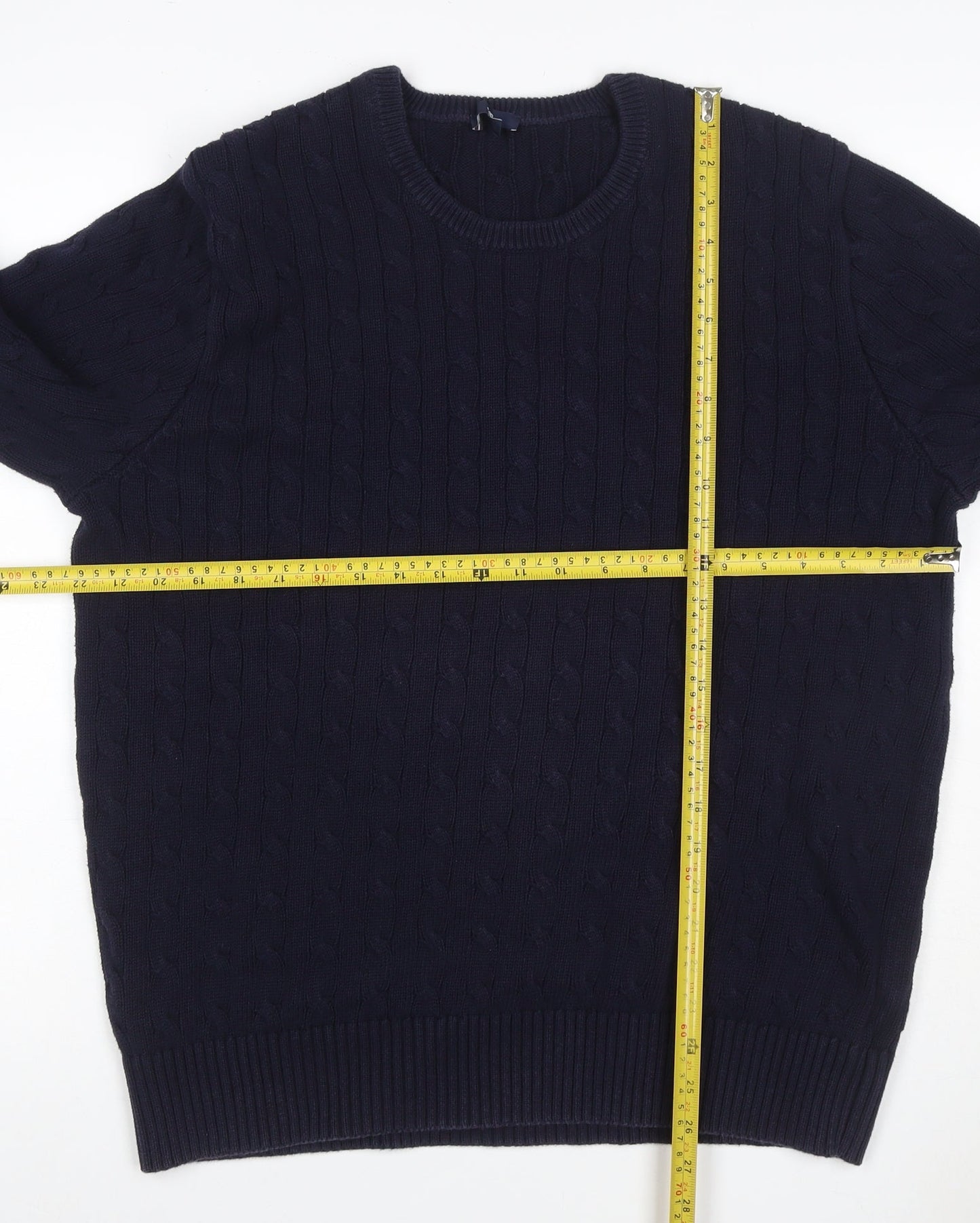 Gap Men's Blue XL Cable-Knit Cotton Crew Neck Pullover Jumper