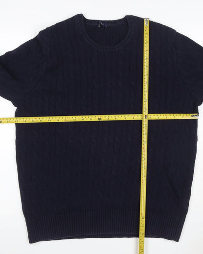 Gap Men's Blue XL Cable-Knit Cotton Crew Neck Pullover Jumper
