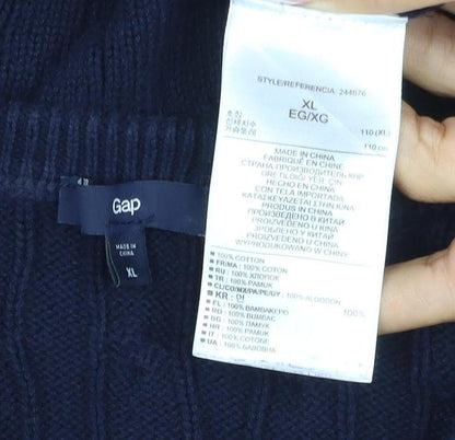 Gap Men's Blue XL Cable-Knit Cotton Crew Neck Pullover Jumper