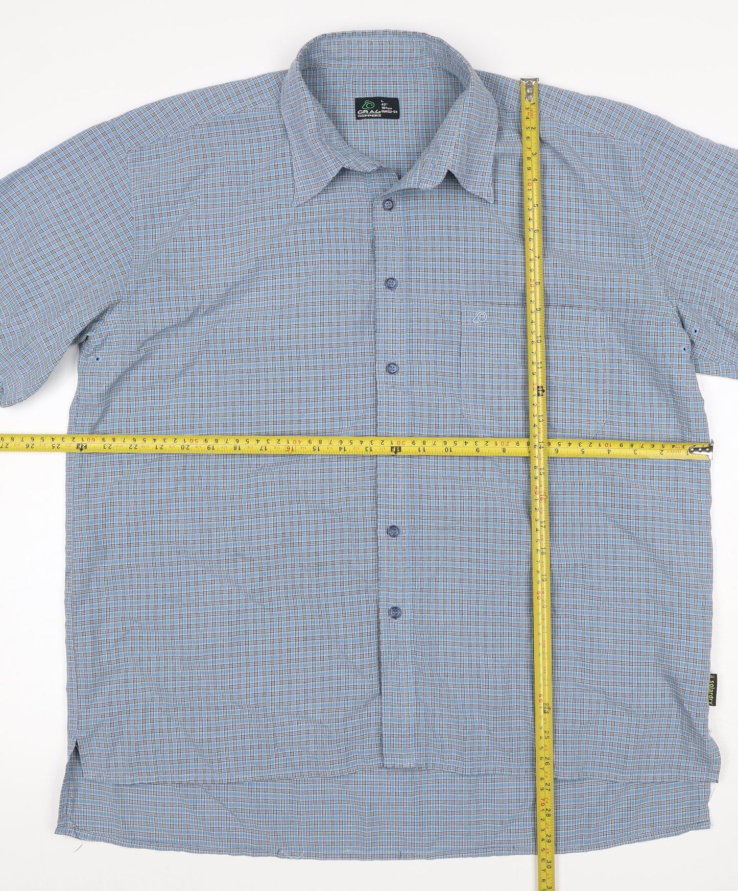 Crag Hoppers Men Blue Check Short Sleeve Button-Up Shirt L 42in Outdoor