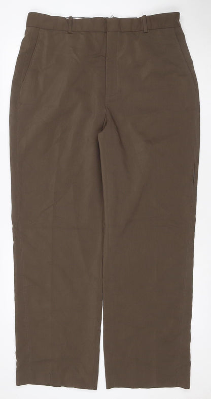 Zara Men Brown 2XL Straight Leg Adjustable Waist Dress Trousers
