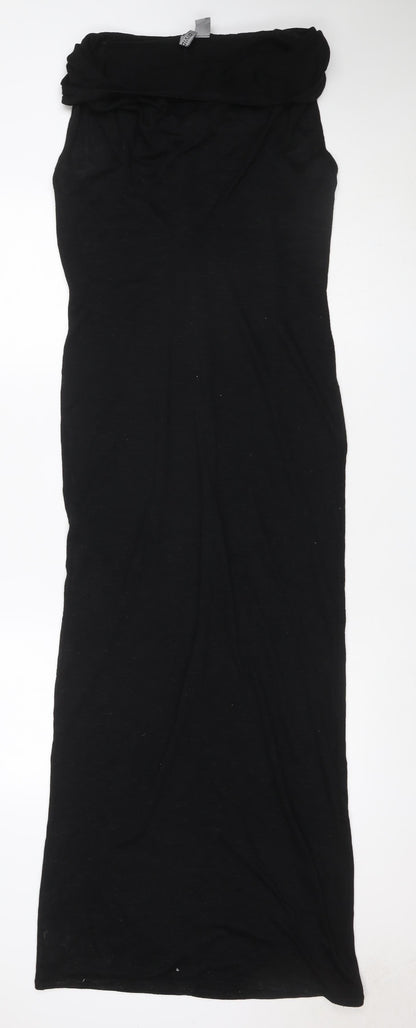 Mango Women Black S Long Bodycon Strapless Ruched Maxi Dress