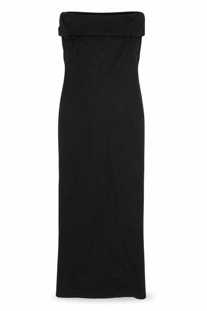 Mango Women Black S Long Bodycon Strapless Ruched Maxi Dress