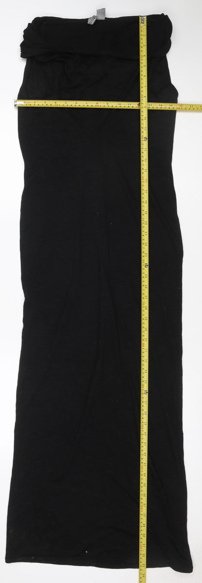 Mango Women Black S Long Bodycon Strapless Ruched Maxi Dress