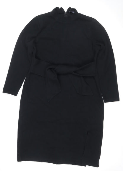 M&S Women’s Black UK 16 Knee Length Belted Stretch Sheath Dress