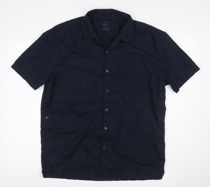 Marks and Spencer Men's Blue L Regular Fit Linen Blend Short Sleeve Shirt