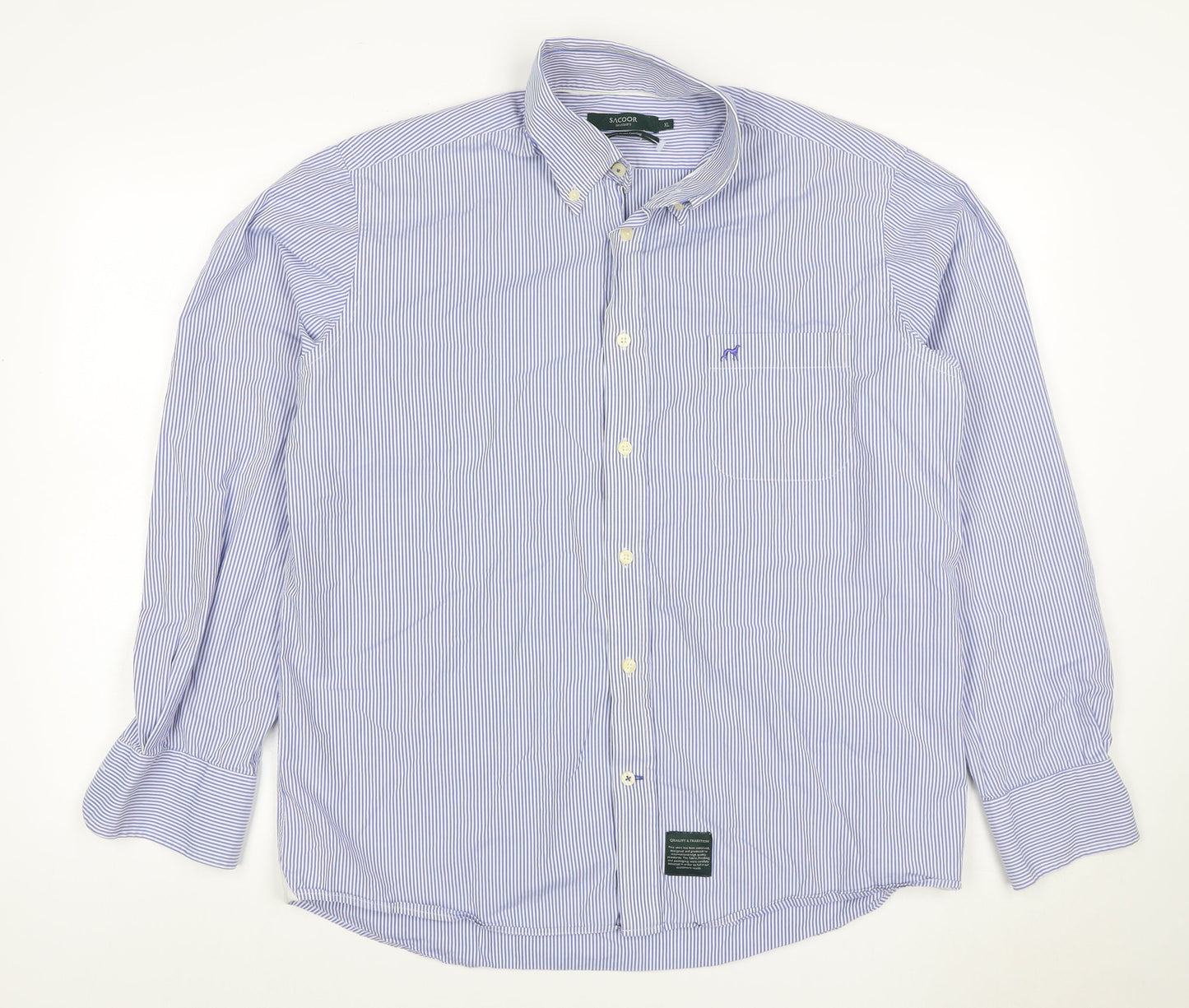 Sacoor Brothers Men’s Blue Stripe XL Cotton Button-Down Shirt