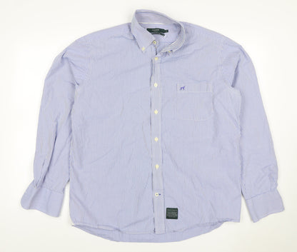Sacoor Brothers Men’s Blue Stripe XL Cotton Button-Down Shirt