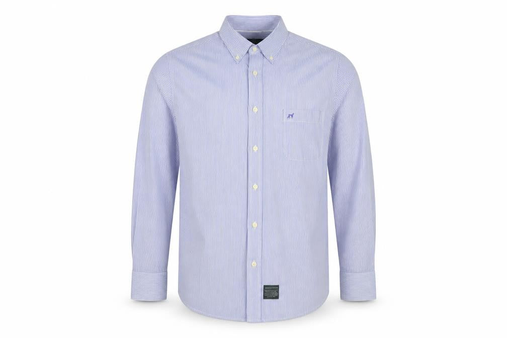Sacoor Brothers Men’s Blue Stripe XL Cotton Button-Down Shirt