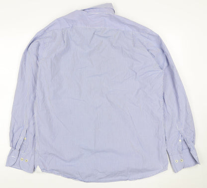 Sacoor Brothers Men’s Blue Stripe XL Cotton Button-Down Shirt