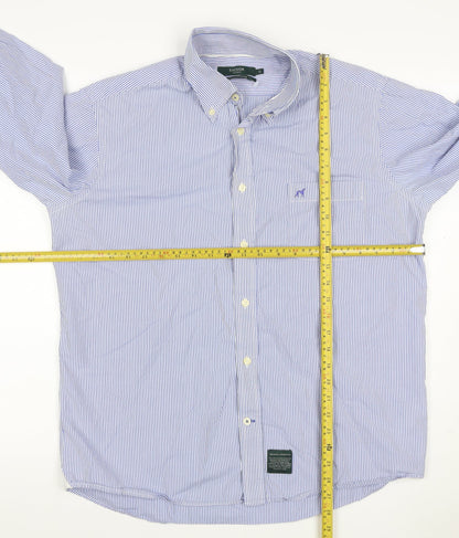 Sacoor Brothers Men’s Blue Stripe XL Cotton Button-Down Shirt