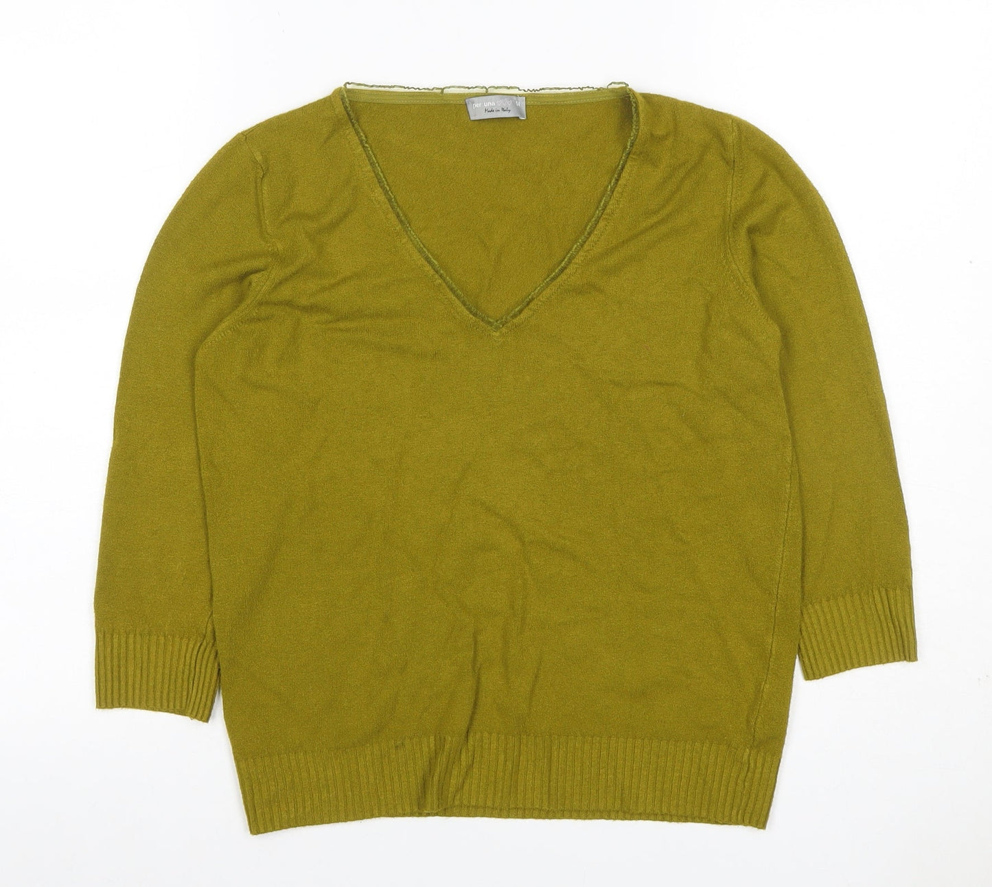 Per Una Women Green Size 14 V-Neck Long Sleeve Fine Knit Jumper