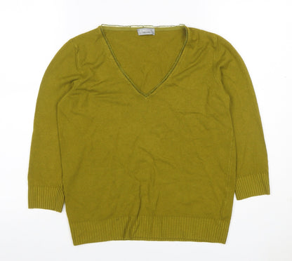 Per Una Women Green Size 14 V-Neck Long Sleeve Fine Knit Jumper