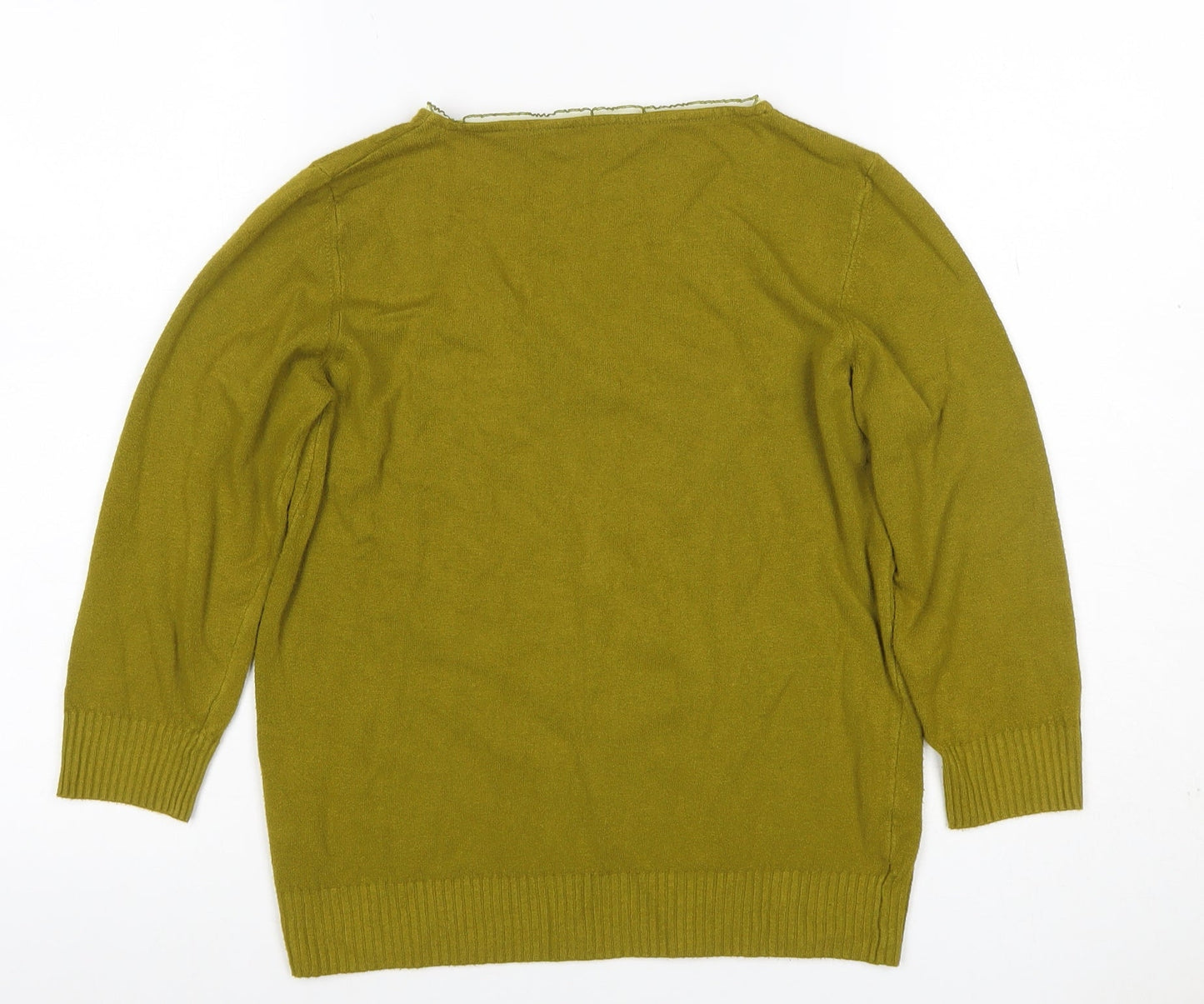 Per Una Women Green Size 14 V-Neck Long Sleeve Fine Knit Jumper