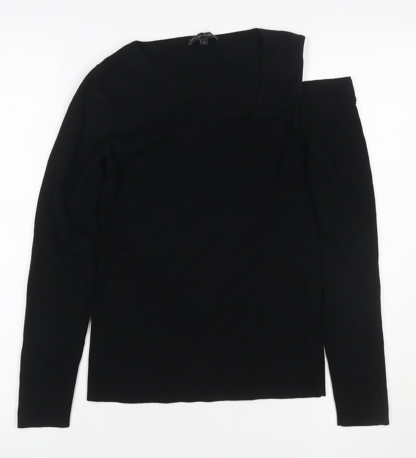 Phase Eight Women Black Size 8 One Shoulder Rib Knit Long Sleeve Top