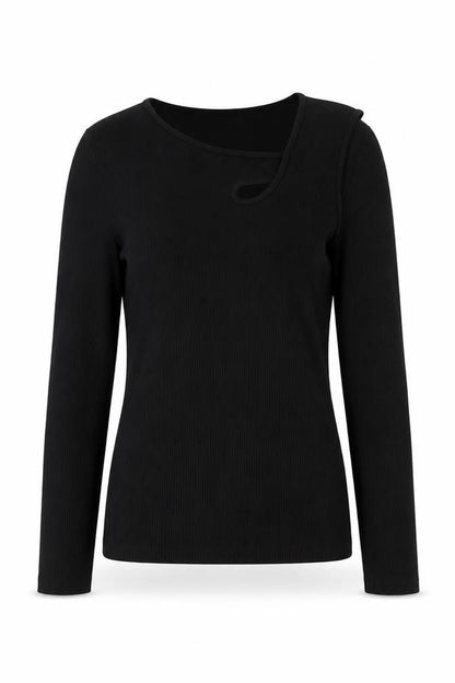 Phase Eight Women Black Size 8 One Shoulder Rib Knit Long Sleeve Top