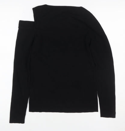 Phase Eight Women Black Size 8 One Shoulder Rib Knit Long Sleeve Top