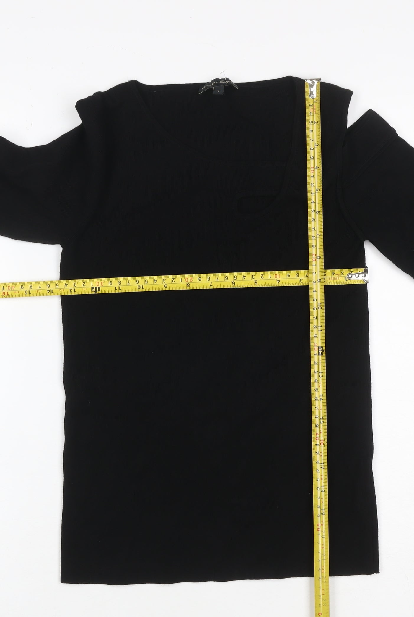 Phase Eight Women Black Size 8 One Shoulder Rib Knit Long Sleeve Top
