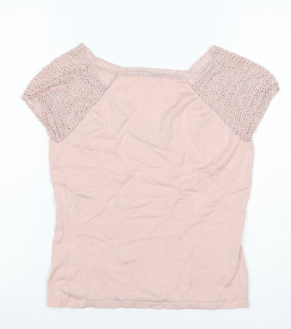 J Taylor Women’s Pink Size 14 V-Neck Crochet Cap Sleeve Knit Blouse