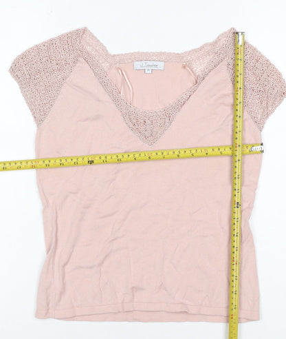 J Taylor Women’s Pink Size 14 V-Neck Crochet Cap Sleeve Knit Blouse