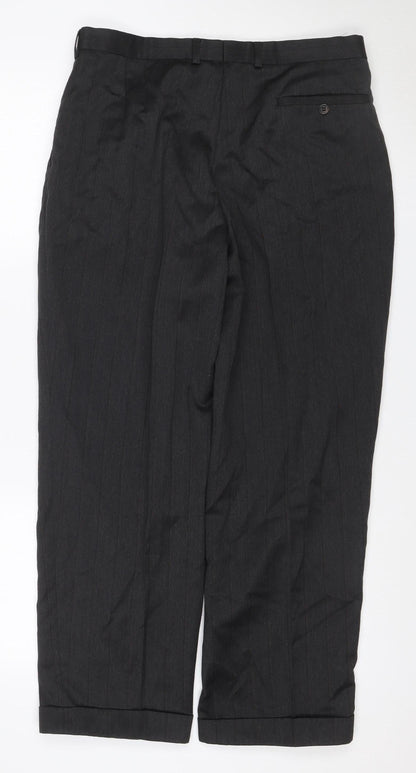 Marks and Spencer Men's Black 32in Wool Blend Dress Trousers Straight